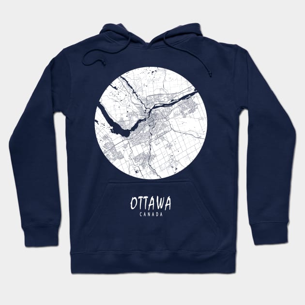 Ottawa, Ontario, Canada City Map - Full Moon Hoodie by deMAP Studio